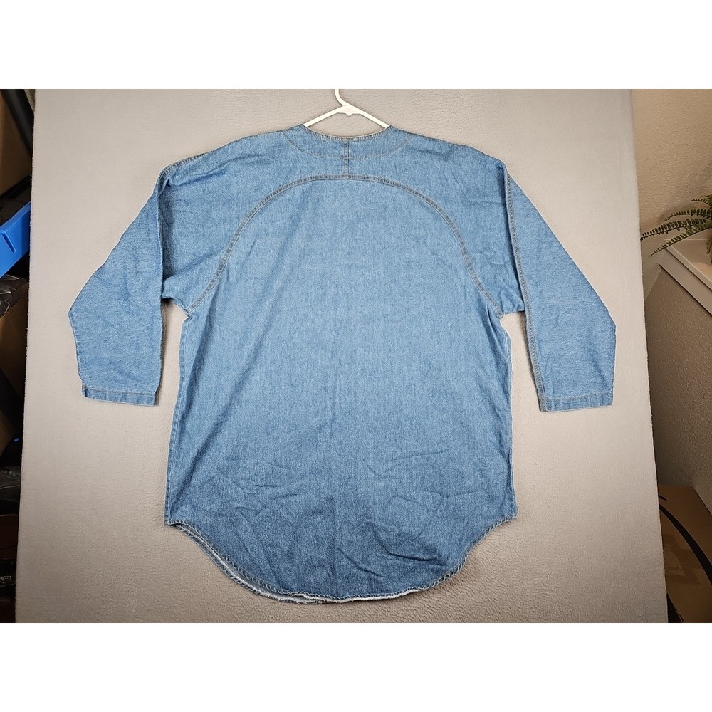 Vintage MONIQUE Fashions Denim Shirt Sz 2X Blue Raglan Sleeve Stars Embellished - Picture 7 of 9